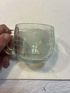 Lot of 3 VTG Nescafe World Globe Etched Clear Glass Coffee Mug